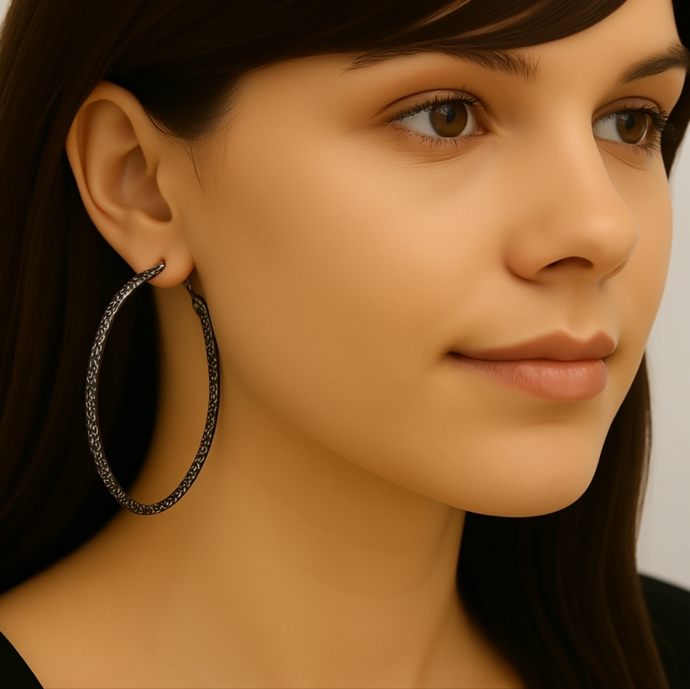 Silver tone Gunmetal Dainty Hoop Earrings - 2.75-inch - Women's Fashion Jewelry